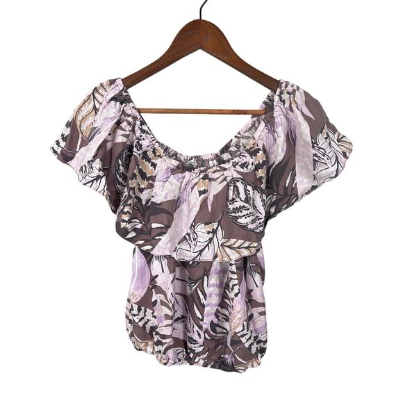 Unsubscribed Women's Size XS Floral Off The Shoulder Silk Casual Blouse Tops - Picture 1 of 8